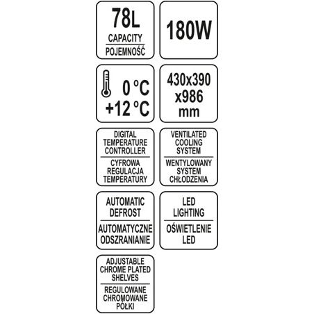 WITRYNA CHŁODNICZA 78L 43x39x98 CZARNA| YATO YG-05060 