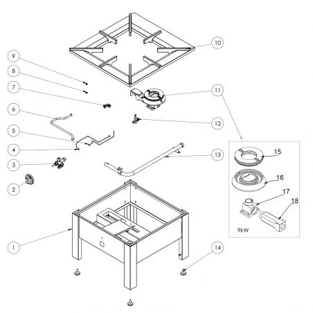 taboret gazowy, pojedynczy, Top line, 9 kW, G20 | 773001 STALGAST 