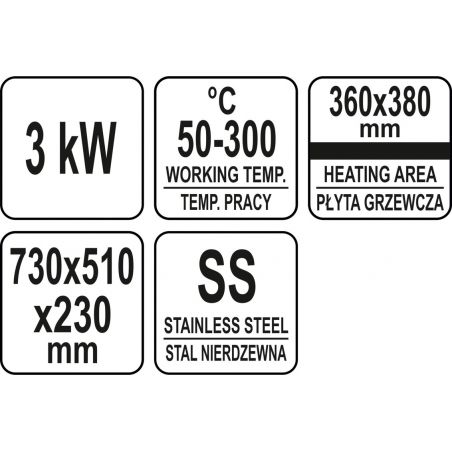 ELEKTRYCZNA PŁYTA GRILLOWA GŁADKA 360MM | YG-04584 YATO 
