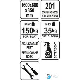  STÓŁ 1600x600xH850 RANT 100MM SKŁADANY PRZYŚCIENNY Z PÓŁKĄ |YG-09025 YATO