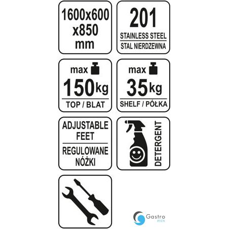 STÓŁ 1600x600xH850 RANT 100MM SKŁADANY PRZYŚCIENNY Z PÓŁKĄ |YG-09025 YATO 