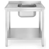 Stół z jednym zlewem Kitchen Line, z półką, prawy-skręcany, o wym. 800x600x(H)850 mm