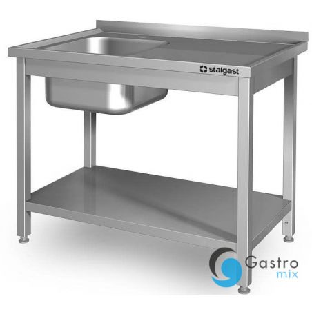 stół stalowy z półką ze zlewem 1-komorowym lewym, spawany, blat tłoczony, 1200x600x850 mm |... 