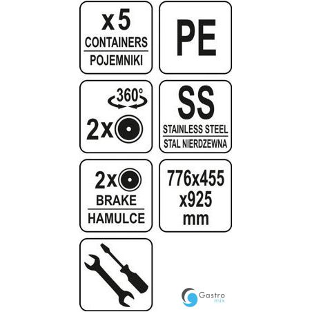 WÓZEK KELNERSKI 3-PÓŁKOWY Z 5 POJEMNIKAMI | YG-09101 YATO 
