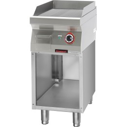Płyta grillowa ryflowana chromowana 400mm 4,8kW na podstawie szafkowej otwartej | 700.PBE-400R.S KROMET