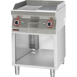 Płyta grillowa 1/2gł. + 1/2ryf. chromowana 600 mm 8kW na podstawie szafkowej otwartej | 700.PBE-600GR.S KROMET