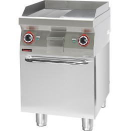 Płyta grillowa 1/2gł. + 1/2ryf. chromowana 600 mm 8kW na podstawie szafkowej zamkniętej | 700.PBE-600GR.S.D KROMET
