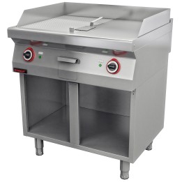 Płyta grillowa 1/2gł. + 1/2ryf. chromowana 800 mm 9,6kW na podstawie szafkowej otwartej | 700.PBE-800GR.S KROMET