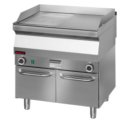 Płyta grillowa 1/2gł. + 1/2ryf. chromowana 800 mm 9,6kW na podstawie szafkowej zamkniętej | 700.PBE-800GR.S.D KROMET