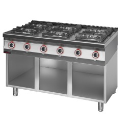 Kuchnia gazowa 6 palnikowa 2x4,5kW + 2x7,5kW + 2x9,0 kW na podstawie szafkowej otwartej | 900.KG-6.S KROMET