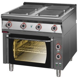 Kuchnia elektryczna z piekarnikiem elektrycznym z termoobiegiem 900 mm 4x4kW + 7,0 kW (piekarnik) | 900.KE-4/PE-1T KROMET
