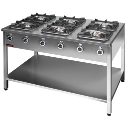 Kuchnia gazowa na podstawie otwartej 6-palnikowa 2x4,5kW + 2x7,5kW + 2x9,0kW| 000.KG-6L KROMET