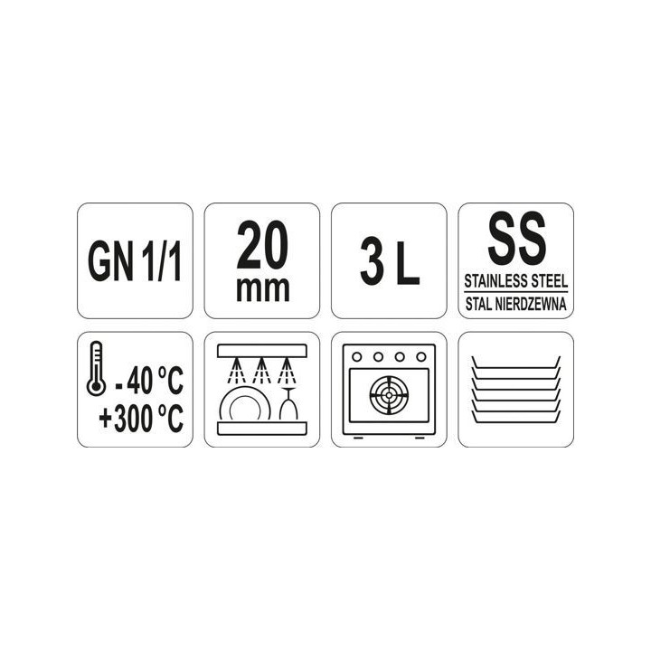 POJEMNIK GN 1/1 20 GASTRONOMICZNY ZE STALI NIERDZEWNEJ  | YG-00250 YATO