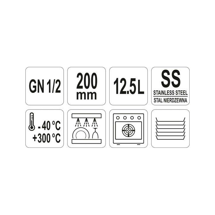 POJEMNIK GN 1/2 200MM  GASTRONOMICZNY ZE STALI NIERDZEWNEJ  12,5L | YG-00265 YATO