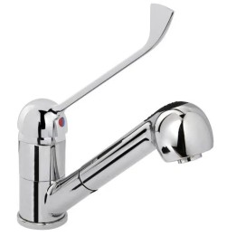 Bateria umywalkowa z wyciąganym prysznicem, chromowany uchwyt, jednootworowa, (H) 230 mm