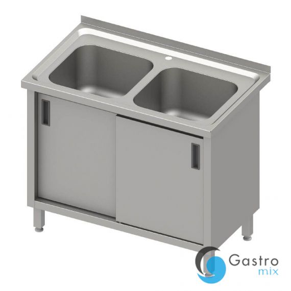stół ze zlewem 2-kom., drzwi suwane, blat tłoczony, 1000x600x850 mm | 616407 stalgast 