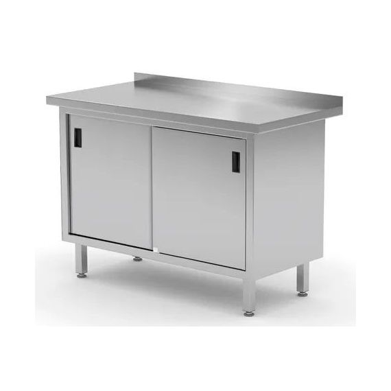 Stół przyścienny Profi Line, z szafką, z drzwiami suwanymi-spawany, o wym. 1000x600x(H)850 mm 