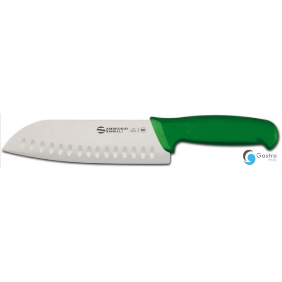 Ambrogio Sanelli Supra Colore ,nóż Santoku, ze żłobieniami, ZIELONY,  18 cm | S350.018G HENDI 