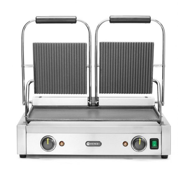 Grill kontaktowy podwójny-góra ryflowana, dół gładki | 263808 HENDI 