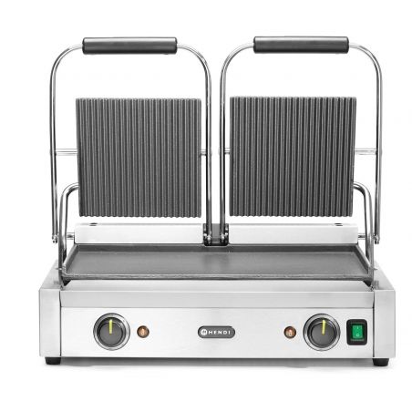 Grill kontaktowy podwójny-góra ryflowana, dół gładki | 263808 HENDI 