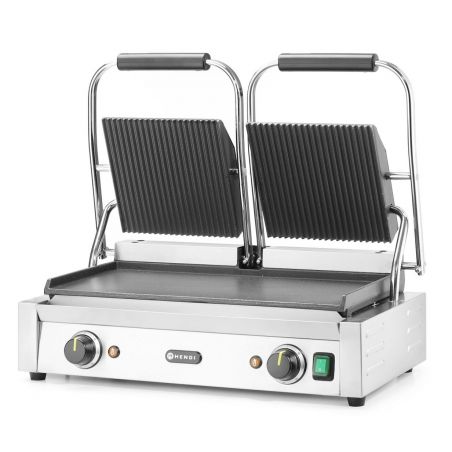 Grill kontaktowy podwójny-góra ryflowana, dół gładki | 263808 HENDI 