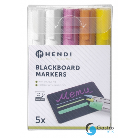 Markery kredowe ścięta końcówka 6mm, żółty, różowy, brązowy, 2 x biały-zestaw 5 szt. 