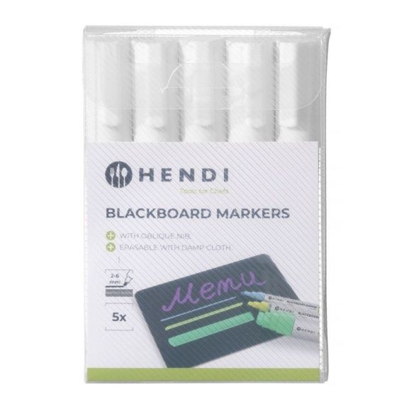 Marker do tablicy, wąska końcówka, biały-zestaw 5 szt. | 664209 HENDI 