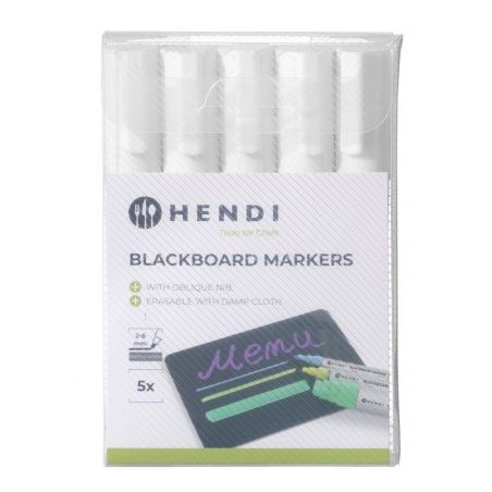 Marker do tablicy, wąska końcówka, biały-zestaw 5 szt. | 664209 HENDI 