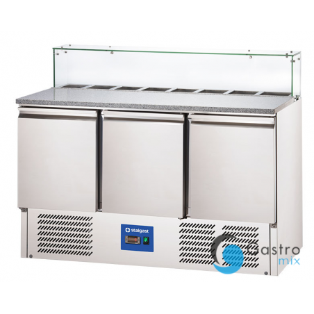 stół chłodniczy V 402 l  3 drzwiowy do pizzy z nadstawką szklaną | 833037 STALGAST 