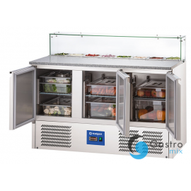  stół chłodniczy V 402 l  3 drzwiowy do pizzy z nadstawką szklaną | 833037 STALGAST