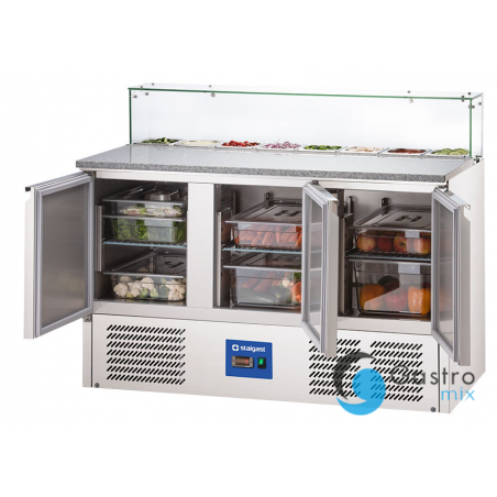 stół chłodniczy V 402 l  3 drzwiowy do pizzy z nadstawką szklaną | 833037 STALGAST 