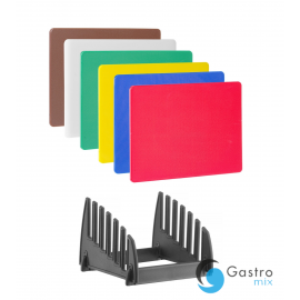  Zestaw 6 desek do krojenia HACCP ze stojakiem, HENDI, 6 szt., 450x300x(H)10mm | 825686 HENDI