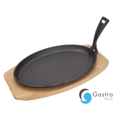 Półmisek żeliwny z drewnianą podstawą i uchwytem, czarny, 280x140x(H)30mm | 629383 hendi 