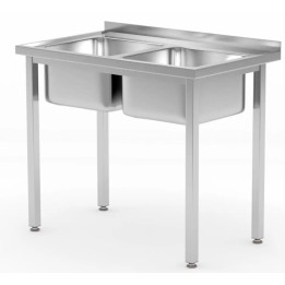 Stół z 2 zlewami 1000x600x(H)850mm – skręcany, Budget Line | 817049 hendi