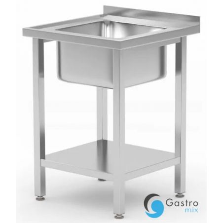 Stół ze zlewem i półką 600x600x(H)850mm – skręcany, głębokość 600 mm zlew wyśrodkowany | 816806... 