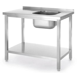 Stół ze zlewem i półką 800x600x(H)850mm – skręcany, głębokość 600 mm, zlew po prawej| 816998 hendi