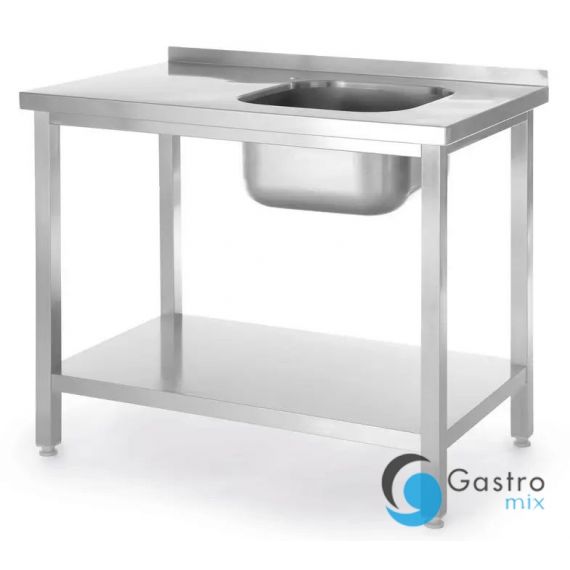 Stół ze zlewem i półką 800x600x(H)850mm – skręcany, głębokość 600 mm, zlew po prawej| 816998 hendi 