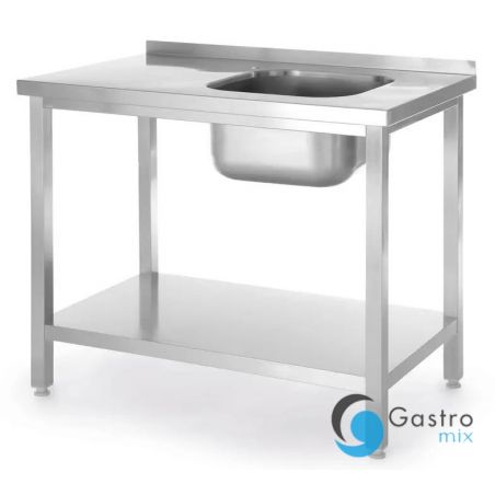 Stół ze zlewem i półką 800x600x(H)850mm – skręcany, głębokość 600 mm, zlew po prawej| 816998 hendi 