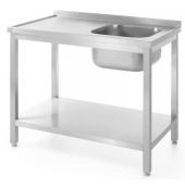 Stół ze zlewem i półką 1000x600x(H)850mm – skręcany, głębokość 600 mm, Lokalizacja komory - po prawej, | 811870 hendi