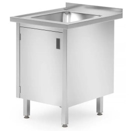 Stół ze zlewem 600x700x850 mm, szafka – spawany, z drzwiami na zawiasach  | 813546 HENDI