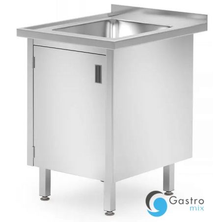 Stół ze zlewem 600x700x850 mm, szafka – spawany, z drzwiami na zawiasach  | 813546 HENDI 