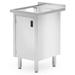 Stół ze zlewem 500x600x850 mm, szafka – spawany, z drzwiami na zawiasach| 813492 HENDI