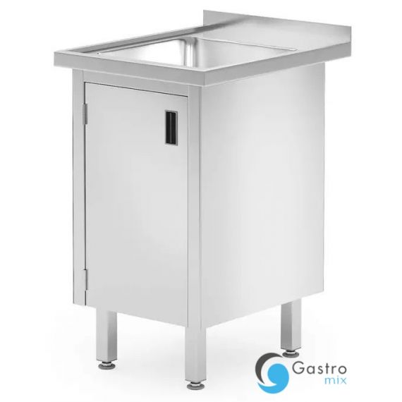 Stół ze zlewem 500x600x850 mm, szafka – spawany, z drzwiami na zawiasach| 813492 HENDI 
