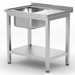 Stół ze zlewem 800x600x(H)850mm i półką – skręcany, głębokość 600 mm Lokalizacja komory - po lewej| 812495 HENDI