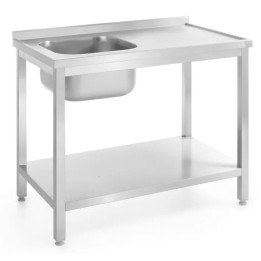 Stół ze zlewem 1000x700x(H)850 mm i półką – skręcany, głębokość 700 mm Lokalizacja komory - po lewej| 812945 HENDI