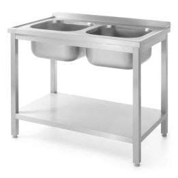 Stół z dwoma zlewami 1000x700x(H)850 mm, z półką – skręcany Lokalizacja komory - pośrodku| 812969 HENDI