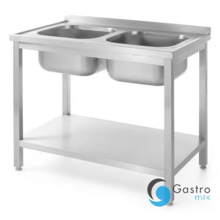Stół z dwoma zlewami 1000x700x(H)850 mm, z półką – skręcany Lokalizacja komory - pośrodku| 812969... 