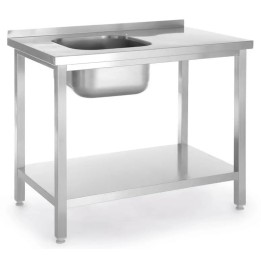 Stół ze zlewem i półką 800x600x(H)850mm – skręcany, głębokość 600 mm zlew po lewej | 817001  HENDI