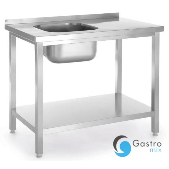 Stół ze zlewem i półką 800x600x(H)850mm – skręcany, głębokość 600 mm zlew po lewej | 817001  HENDI 