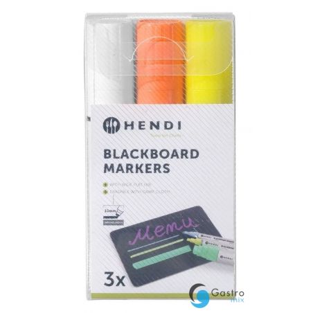 Markery kredowe, biały, żółty, pomarańczowy-zestaw 3 szt. | 664339 HENDI 